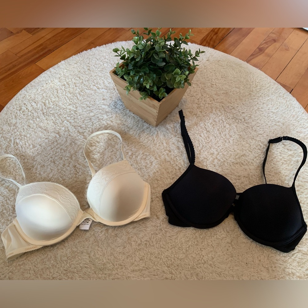 Elegant Lace Trimmed Bra Set - Black & Cream